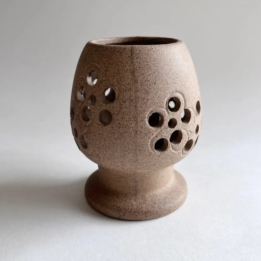 Lenox Votive Candle Holder Pierced Clay Pottery Tan Handcrafted in Japan Vintage